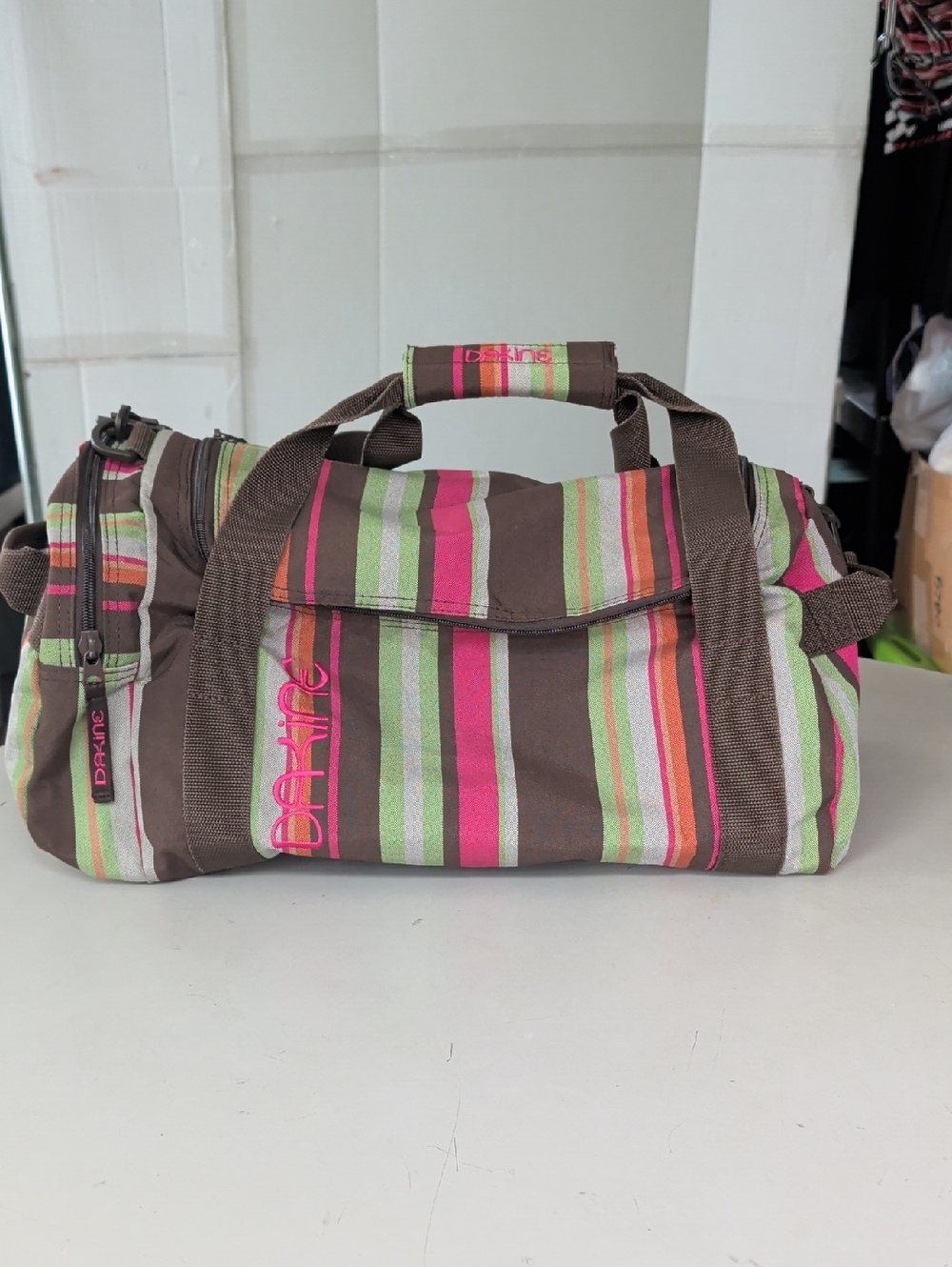 Dakine Duffel Bag W/  Pink & Green Stripes  Dance Gym Carry On Bag